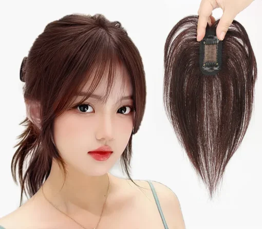 100% Human Hair Topper Toupee French Bangs Part Clip MI1605477