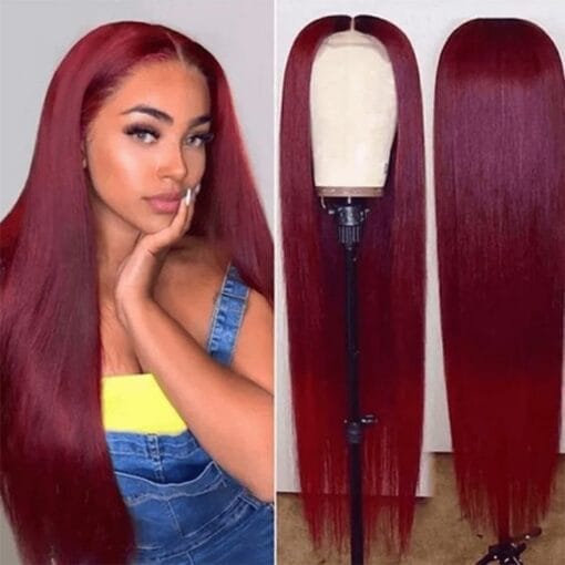 100% Human Hair Wig Burgundy Silky Straight Human Hair U MI1611314