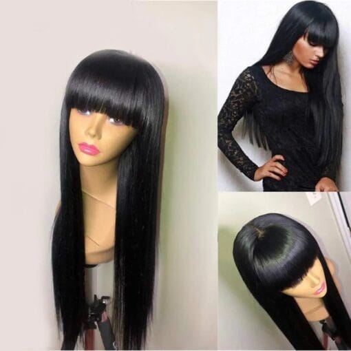 100% Human Hair Wig With Bangs Silk Top Human Hair Wigs For Women MI1604118