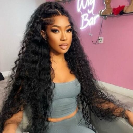 10A Brazilian Deep Wave Curly 360 Lace Frontal Wig MI1602244