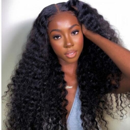 10A Brazilian Deep Wave Virgin Hair Lace Front Wig For Women Black MI1602759