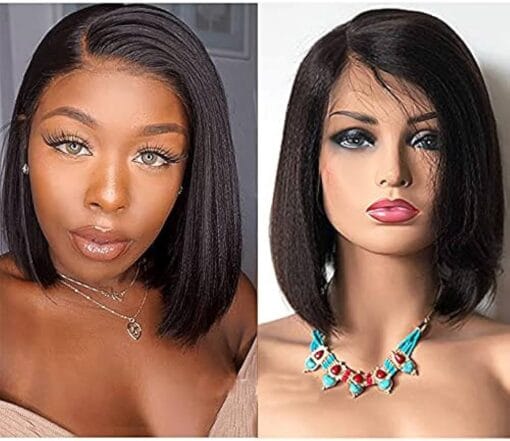 10Inch 150 Density Lace Front Wigs Yaki Bob Right Side Part Human Hair Lace Front Wigs Light Yaki Bob (8Inch 150 Density, 1B#(Natural Black)) MI1604835