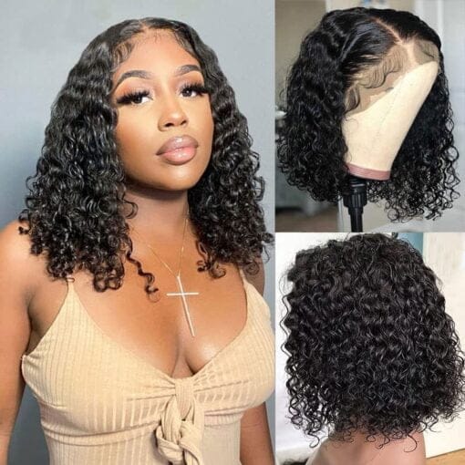 12 Inch Short Curly Bob Wig Human Hair Deep Wave Bob Wig Lace Front Wigs Human Hair Water Wave Bob Wigs 13X4 Transparent Lace Frontal Wigs For Women Women MI1604624