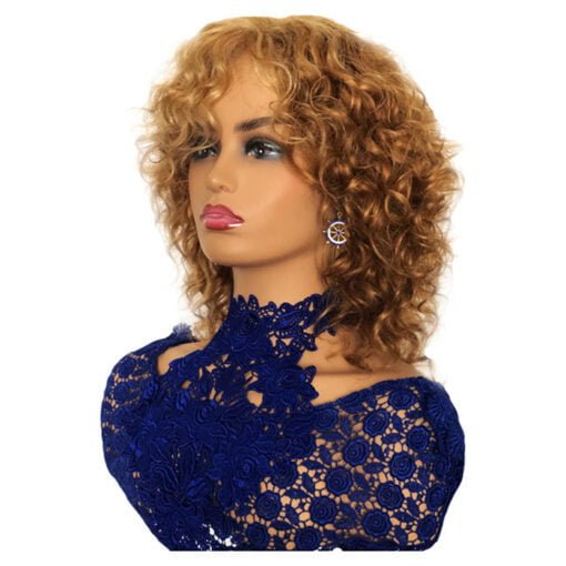 12 Inch Strawberry Blonde Curly Human Hair Wig MI1604663