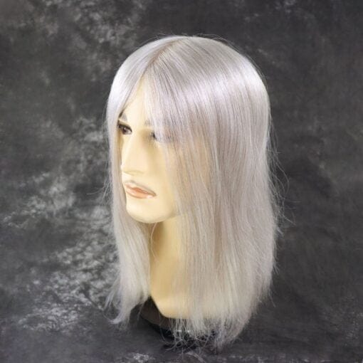 12" Long Hair Men'S Wig Toupee Male Grey White Color Mono Poly Pu Cc Base Human Hair System Prosthesis #590 8X10 Can Custom MI1610766