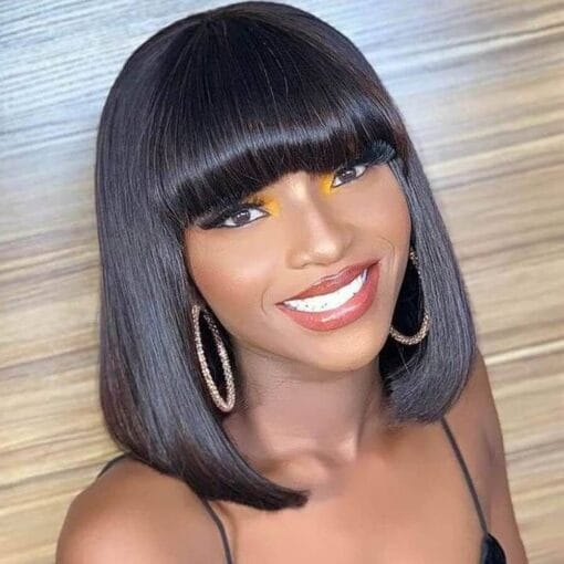 12Inc Short Bob Wig With Bangs Human Hair Bob With Bangs Wig Human Hair 150% Density Bob'S Wigs Human Hair For Women Women (12 Inch Natural Black) MI1606286