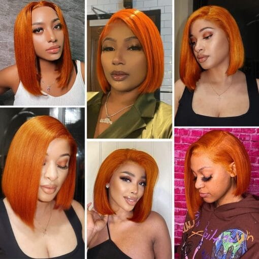 12Inch Ginger Bob Lace Front Human Hair Wigs Bob 150 MI1610636