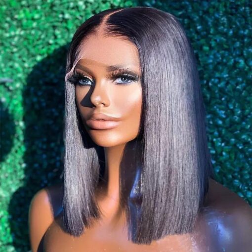 12Inch Straight Bob Wigs Lace Front Wigs Black Remy Human MI1602990