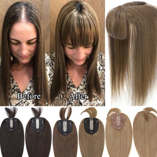 130% Clip In Human Hair Topper Hairpiece Wigs With Bangs For Women Women Loss Hair Us MI1605480