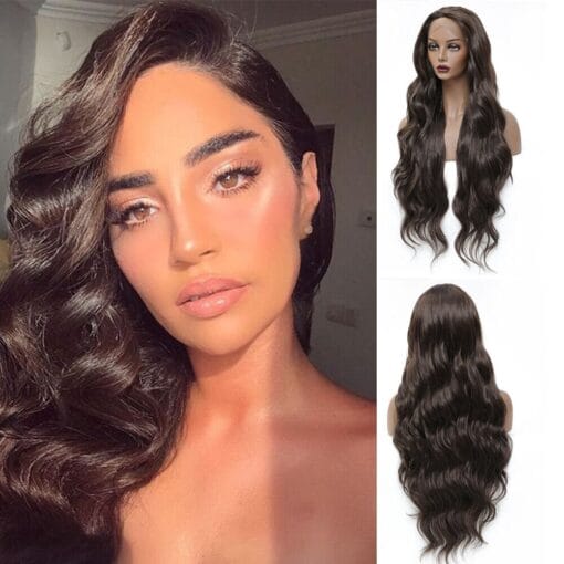 13X3 Lace Front Wig 28“ Long Body Wave Synthetic Wig Women Light Brown Daily Wig MI1606036