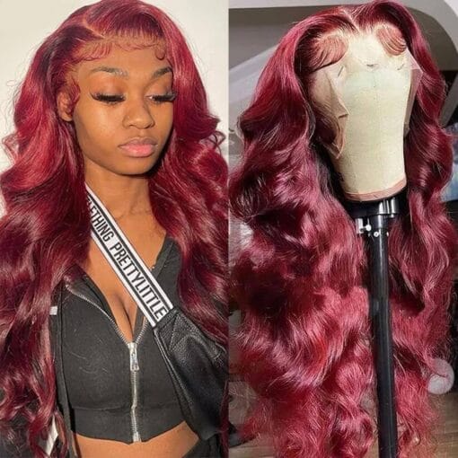 13X4 99J Body Wave Wig Burgundy Lace Front Wigs MI1611360