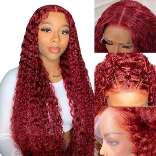 13X4 99J Lace Front Wigs For Women Women Burgundy Deep Wave Lace MI1610518