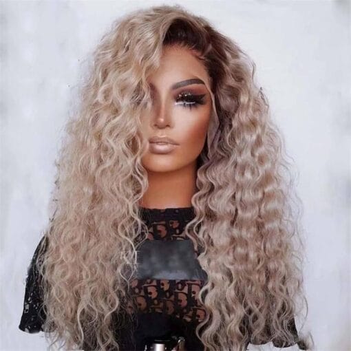 13X4 Ash Blonde Curly Human Hair Wigs For Women Women MI1612038