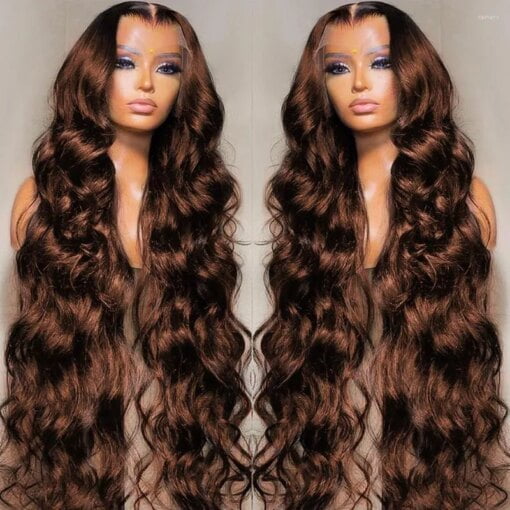 13X4 Chocolate Brown Color Body Wave Lace Frontal Wig MI1610869