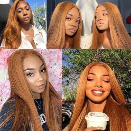 13X4 Ginger Blonde Lace Wigs Light Brown Colored Straight Glueless Wigs For Women Black Women Middle Part Transparent Orange Lace Wig MI1611820