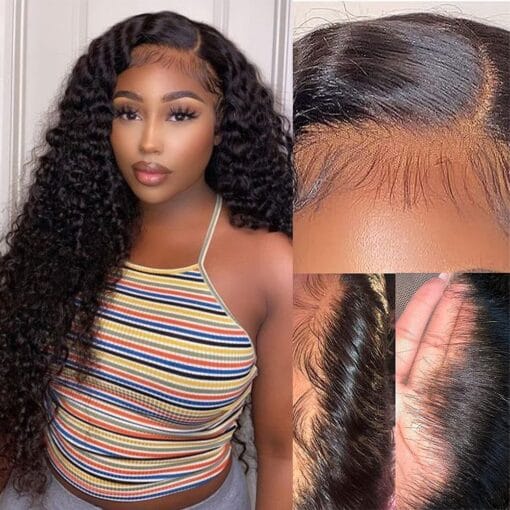 13X4 Hd Transparent Deep Wave Lace Front Wig Glueless Human Hair Wig Small/ Large Cap Pre Plucked Deep Curly Lace Frontal Wigs MI1602056