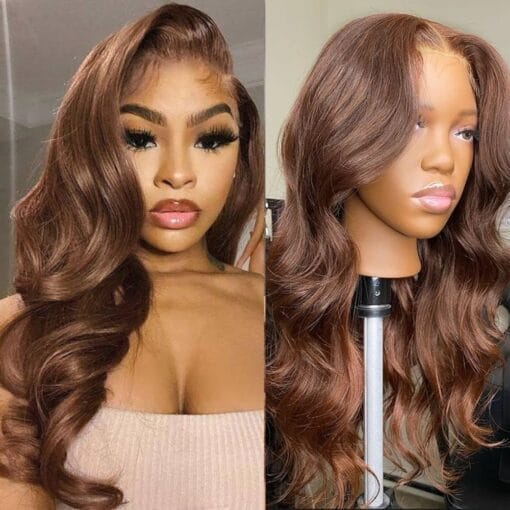 13X4 Lace Front Wigs Human Hair Chocolate Brown Body Wave Lace Front Wigs Human Hair Transparent Lace Frontal Glueless Wigs Human Hair Pre Plucked MI1611269