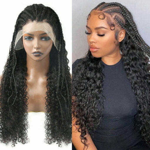 13X4 Lace Frontal Curly Wig Half Braids Deep Wave Human Hair MI1603975