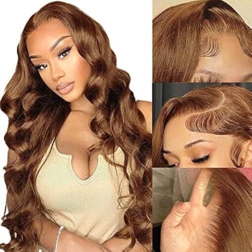 13X4 Light Brown Lace Front Wigs Human Hair 26Inch Colored Body Wave Human Hair Wigs For Women Women 150% Density Brown Glueless Lace Frontal Wigs Pre MI1611817