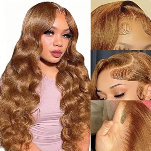 13X4 Light Brown Lace Front Wigs Human Hair 28Inch Colored Body Wave Human Hair Wigs For Women Women 150% Density Brown Glueless Lace Frontal Wigs Pre MI1611816