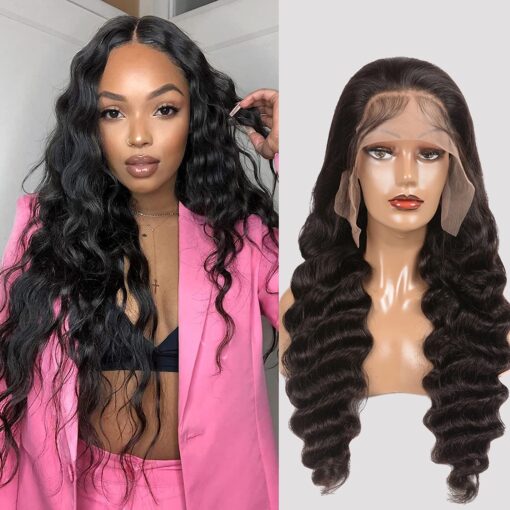 13X4 Loose Deep Wave Lace Front Wigs Human Hair 26 Inch Pre Plucked With Baby Hair 13X4 Hd Transparent Lace Frontal Wig Brazilian Virgin Hair Human MI1602369