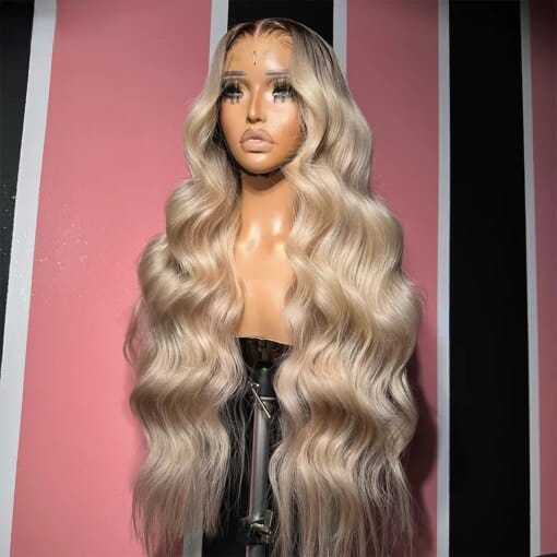 13X4 Ombre Blonde Lace Front Wig With Brown Root, Glueless MI1612037