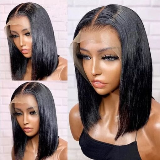 13X4X1 Lace Frontal Wig Short Straight Bob Human Hair Wigs Brazilian Virgin Remy Human Hair T Part Lace Front Wigs Middle Part Wigs 14 Inches MI1603900