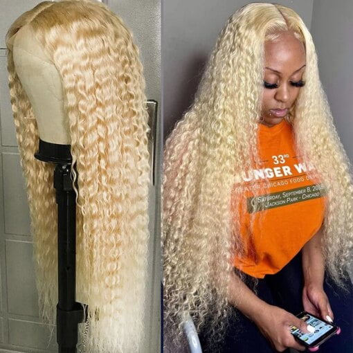 13X6 Lace Frontal Wig 613 Honey Blonde 220nsity Curly MI1611000