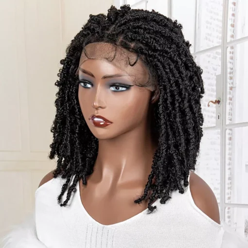 14 Inches Synthetic Lace Frontal Afro Kinky Curly Wig Short Dreadlock Wig Braide MI1603673