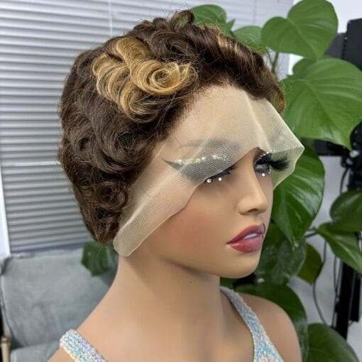 150% 13X4 Human Hair Wig 134 Pixie Cut Short Full Lace Wig, P4 27 Highlight Short Curly Lace Bob Wigs Pixie Cut, Perruque 13X4 Pixie Short Human Hair Wigs MI1605825