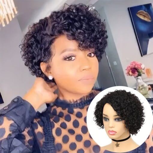 150% Density Human Hair Wig Short Curly Wigs Pixie Cut Human Hair Wig For Women Women Natural Black/Brown/99J Brazilian Remy Hair Glueless Side Part Short Bob Human Hair Wig MI1603949