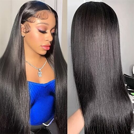 150% Density Long Straight 4X4 Lace Front Wigs Glueless Human Hair Wigs Pre Plucked Wiht Baby Hair Natural Color Human Hair Wigs For Women Women Girls 14 26 Inch MI1604503