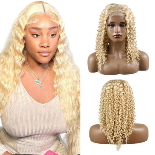 16 Inch 613 Blonde Lace Front Wigs Human Hair 613 Water Wave Wig Human Hair 4X4X1 Hd Transparent Lace Closure Wig 150% Brazilian Virgin Hair Bleached MI1610998