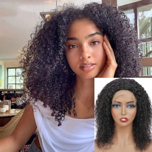 16Inch 13X4X1 T Lace Frontal Wig Kinky Curly Brazilian Curly Hair Human Hair Wig MI1603033