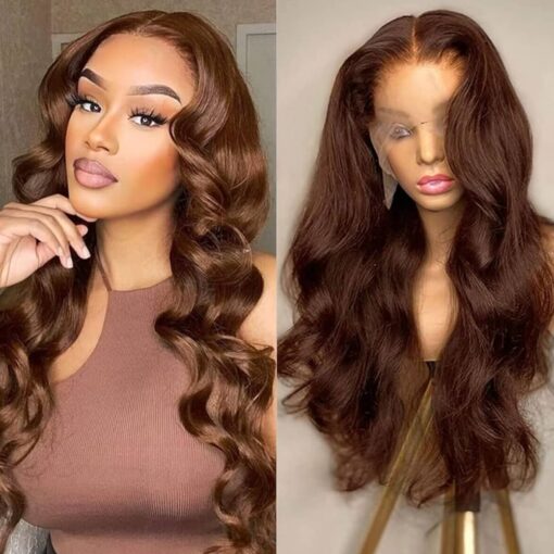 18 Inch Chocolate Brown Lace Front Wig 13X4 Hd Lace Front Wigs Human Hair Body Wave Lace Front Wigs Human Hair Wigs For Women Black Women With Baby Hair MI1603227