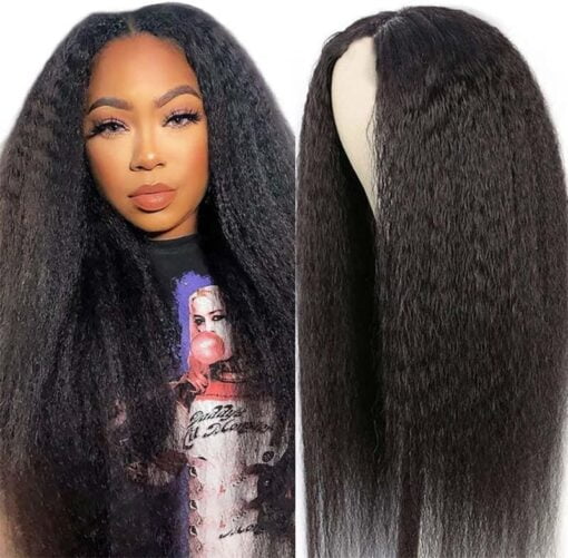 180% Density Kinky Straight 13X3 Synthetic Lace Front Wig 22Inch Natural Color Heat Resistant Fiber Pre Plucked Wigs With Baby Hair For Women Women (Kinky MI1605133