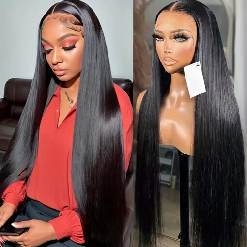 180% Straight Lace Front Wig Human Hair T Part Wigs 13X6X1 Inch Lace Wig With Pre Plucked Hair Line For Women Women Straight Lace Frontal Wig Natural Black MI1603717