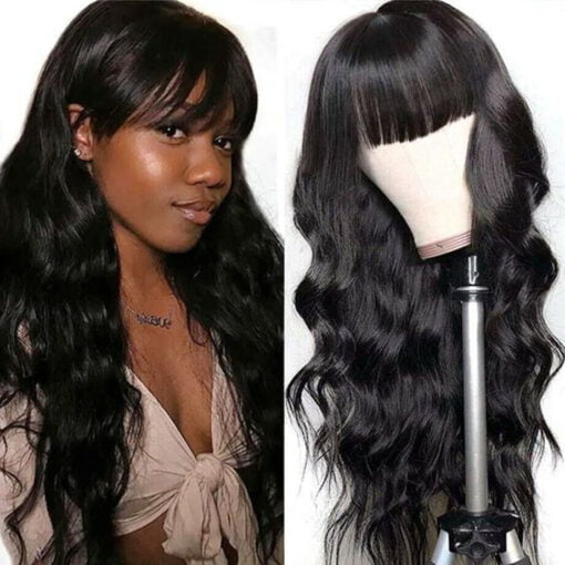 18Inch Human Hair Wigs Long Wavy Wig With Bangs Brazilian MI1603235