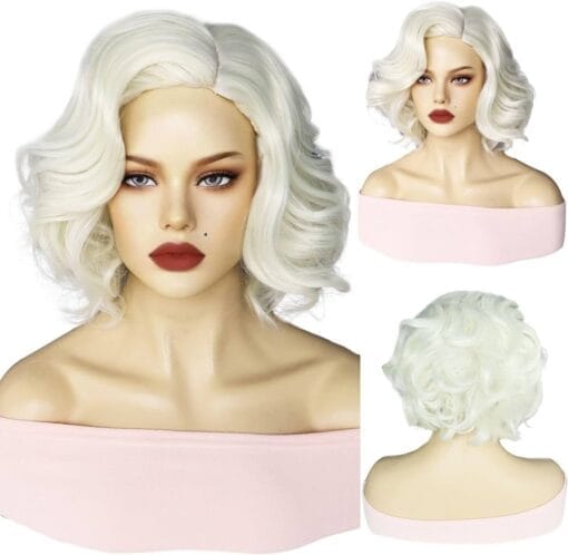 1920S Wig Short Blonde Curly Wig For Women Women 1930S Blonde Wig For Women Women 20S Wig Blonde For Women Women Synthetic Wig For Women MI1611215