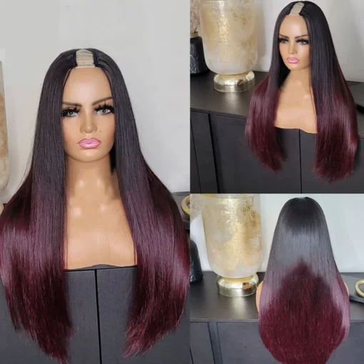 1B/99J Burgundy U Part Wigs U Part Wigs Middle Part Ombre Wine Red U Shape Wigs MI1611313