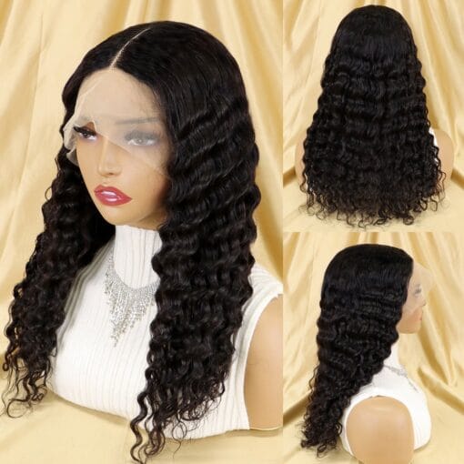 20 Inch Deep Wave 13X1 Transparent Lace Front Human Hair Wigs Brazilian Remy Curly 13X4 Frontal Lace Wig For Women Women Pre Plucked MI1603930