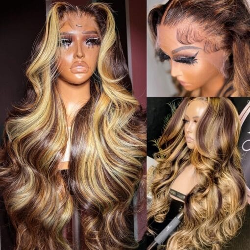 200 Density 360 Lace Front Wigs Human Hair Pre Plucked Honey Blonde Body Wave Lace Front Wigs With Baby Hair Full 360 Glueless Hd Transparent Lace MI1612045