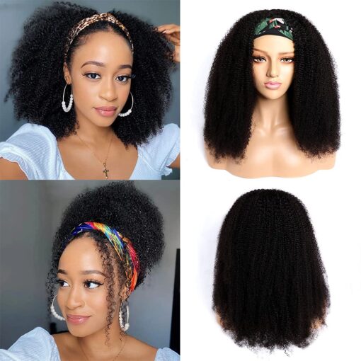 22 Inch Afro Kinky Curly Human Hair Headband Wig Brazil MI1602938