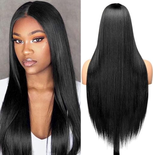 22 Inch Long Straight Natural Black Wig For Women Women Middle MI1604007