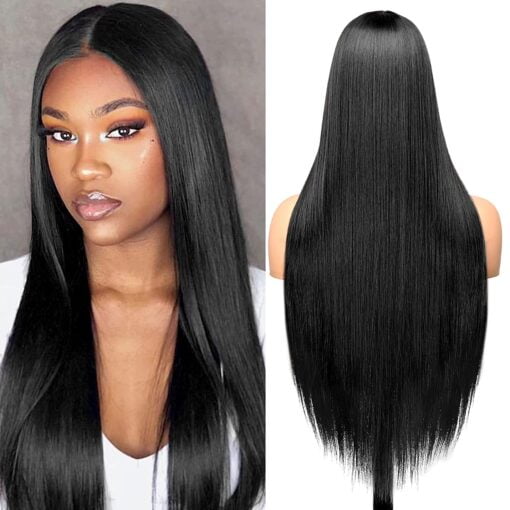 22 Inch Long Straight Natural Black Wig For Women Women Middle MI1610700