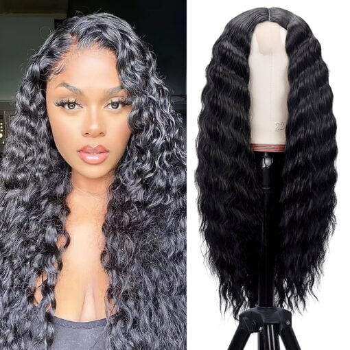 22 Inch Water Wave Wigs, Jungle Wave Lace Front Brazilian Curly Hair Wigs For Women Black Women MI1602915