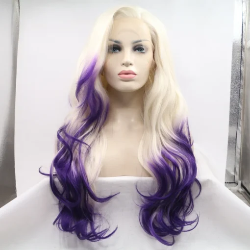 22” White Blonde Purple Ombré Body Wavy Lace Front Wig For Women MI1611791