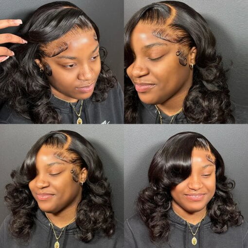 220nsity Body Wave Lace Front Human Hair Bob Wigs 4X4 Closure Short Bob Wig 12 Inch Water Wave Lace Frontal Wig Pre Plucked MI1606086