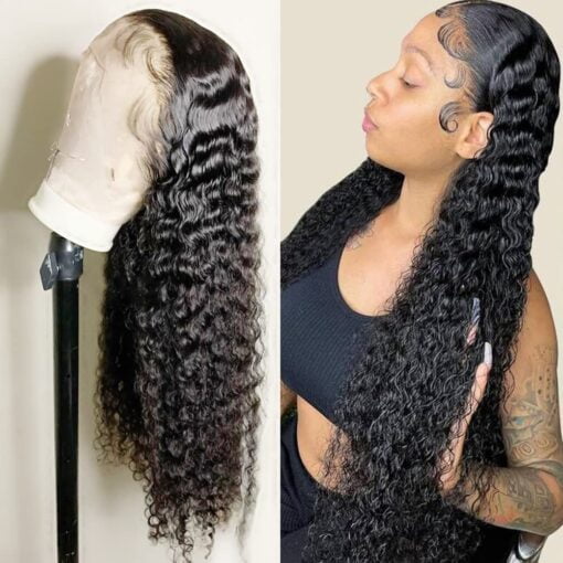 24 Inch Water Wave Lace Front Wigs Human Hair For Women Black MI1604423