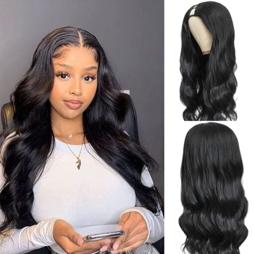 24Inch Long Body Wave Synthetic Wigs V Part Wigs For Women Women V Shape Wigs No Leave Out Heat Resistant Fiber Wigs MI1603514